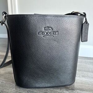 Coach All Black Pebbled Leather Bucket Crossbody Bag. Brand new without tags.